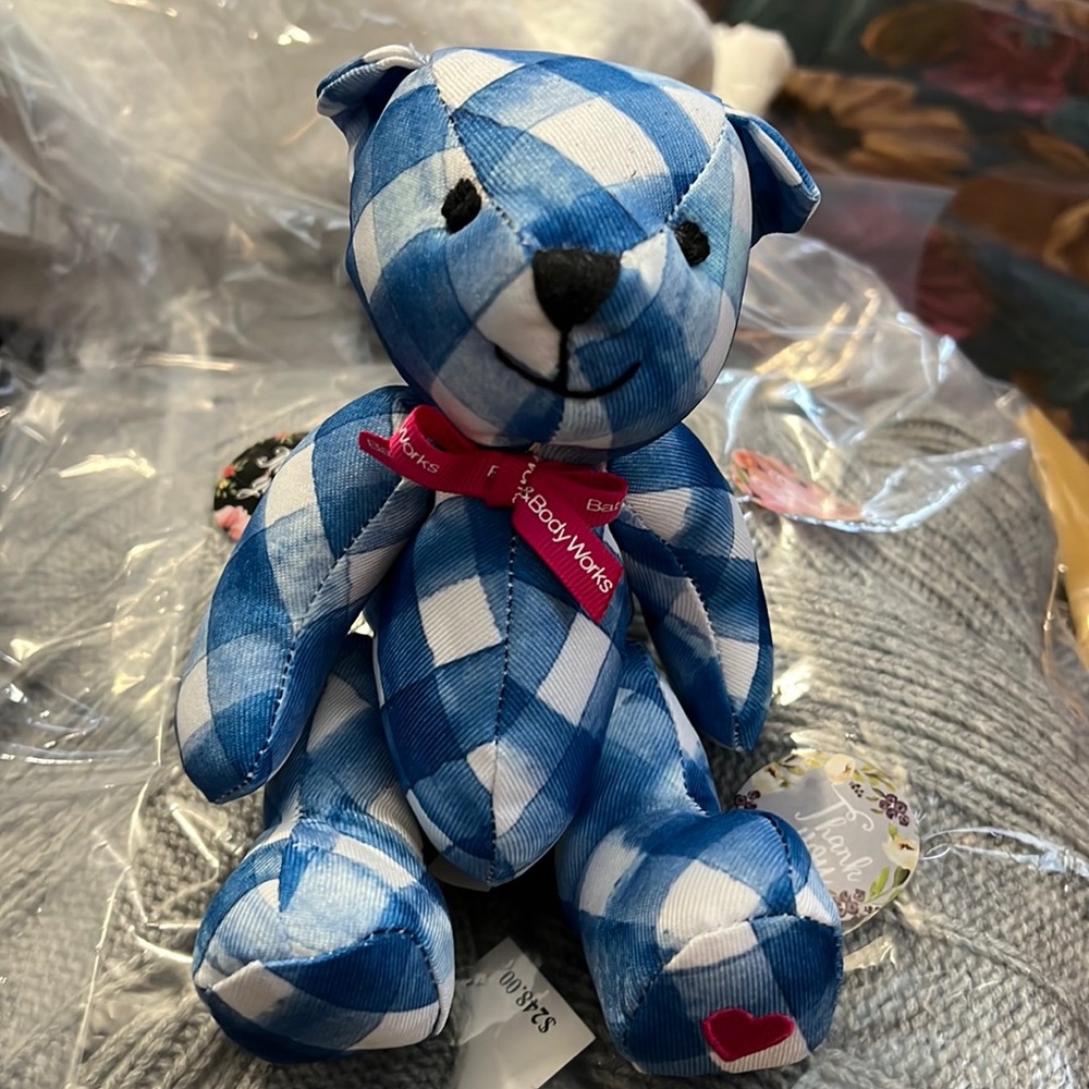 Little blue gingham bath and body works collectible bear nwt